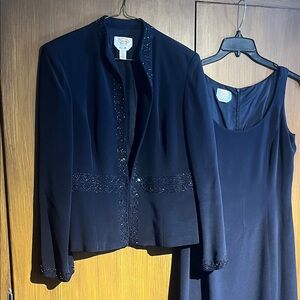 Talbots Elegant Navy Women's Jacket and Dress Set Size 8 Pure Silk